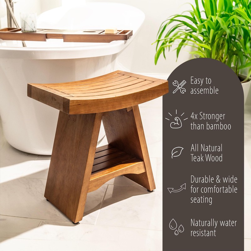 Purteak Teak Shower Bench, 450 Pound Capacity Shower Stool, Water