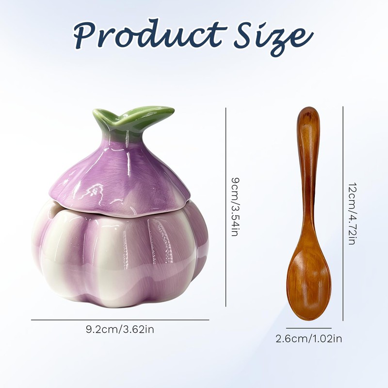 Purple Onion Shaped Ceramic Salt Cellar with Lid and Spoon,