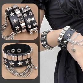 80s Disco Rocker Costume for Men Including Wig Sunglasses Punk Gloves Tattoo Sleeves Hat Headband and Guitar for Punk Cosplay