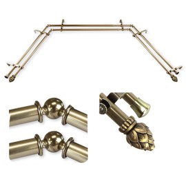 A&F Rod Decor - Sprout 13/16" Double Bay Window Curtain Rod - Antique Brass