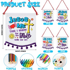 Buryeah 24 Pcs Religious Sunday School Crafts for Kids Christian Color Your Own Jesus Loves Me Banners Pom DIY Coloring Christian Crafts Jesus Loves Me Crafts for Activity Supplies