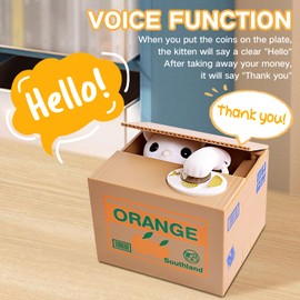 Piggy Bank Cat Stealing Money Coin Box, Electronic Cute Money Saving Coins Cans ATM Banks, Automatic Mischief Steal Money with English Speaking, Creative Toy Gift for Kids Boys Girls Adults Birthday