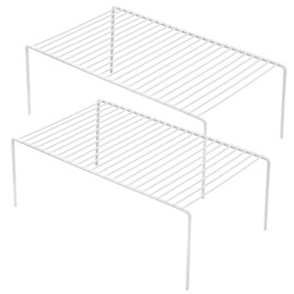 iPEGTOP Set of 2 Kitchen Cabinet Shelf Organizer, Medium (13 x 9.4 Inch) Bathroom Cabinet Organization Wire Shelf Rack, Rustproof Storage Space Saver Shelves for Countertops Pantries Utensils -White