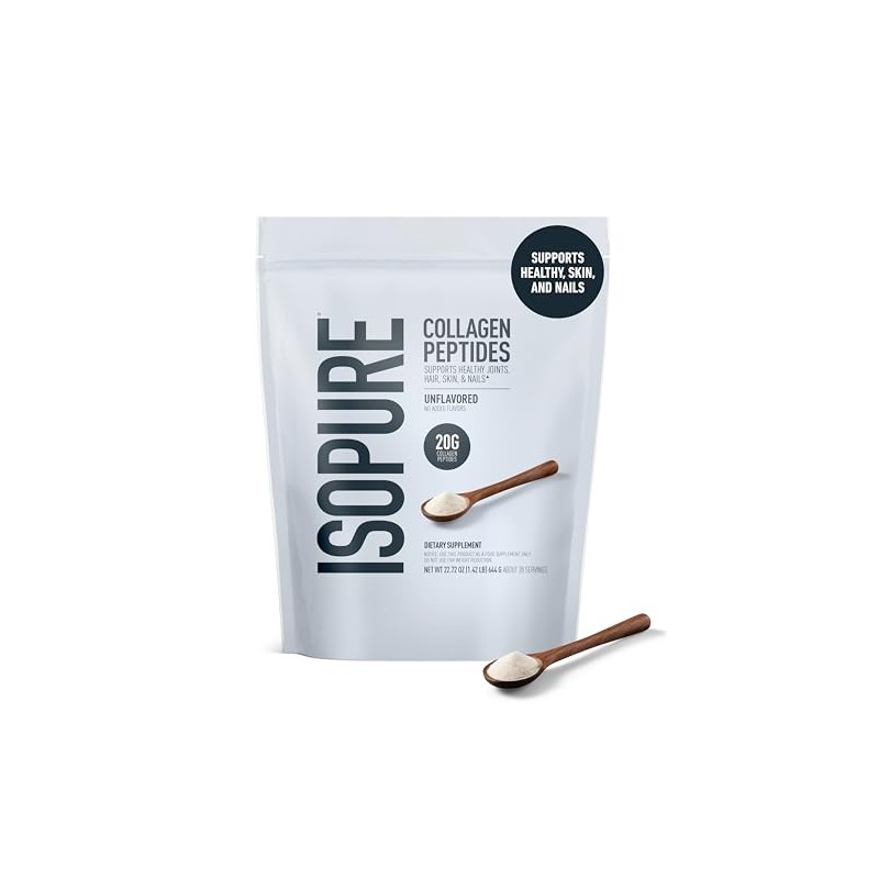 Isopure Péptidos de colágeno en polvo, 28 porciones, sin sabor,