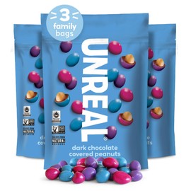 UNREAL Dark Chocolate Peanut Gems | Vegan with Colors from Nature | Fair Trade, Non-GMO, & Gluten Free Ingredients | No Sugar Alcohols or Soy (Dark Peanut Gems, 1 Value Bag (Pack of 3))