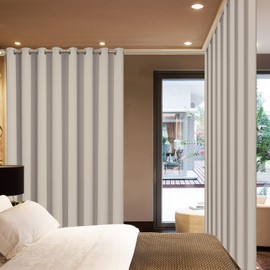 Yakamok Tatal Blackout Thermal Insulated Curtains, Noise Reducing Barrier Panel for Sliding Glass Door, Full Light Blocking Patio Door Extra Wide Curtains, Natural, W100 x L96, 1 Panel