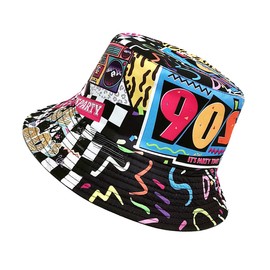 Eigso Retro 80s Theme Bucket Hats for Women Men Hip Hop Rock Scrawl Fishing Hat for Woman Man, A3 : 90S Theme