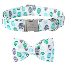 Babole Pet Easter Dog Collar with Bow Tie - Adjustable Easter Eggs Dog Collar Designer Bowtie Metal Buckle Puppy Collars for Small Medium Large Dogs S