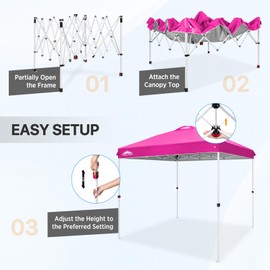 EAGLE PEAK 8x8 Pop Up Canopy Tent Instant Outdoor Canopy Easy Set Up Straight Leg Folding Shelter with Wheeled Bag, 8 Stakes and 4 Ropes, Pink
