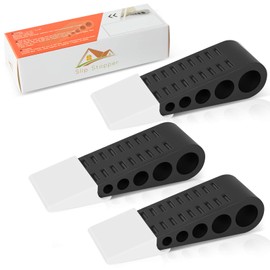 Slipstopper Door Stoppers, Anti-Slip Rubber Door Stop with Holder, Door Stops for Bottom of Door, Works on All Floor Types (3 Pack, Black)