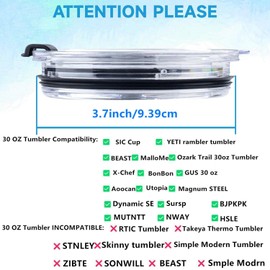 Tumbler Lid for 30 Oz,2 Replacement Lids for 30oz Stainless Steel Tumbler Travel Cup Yeti,Ozark Trails and more Cooler Cup, Flip-top Splash Proof (Black, 30 OZ)