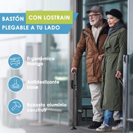 Bastones para Adulto Mayor, Bastón Plegable Ajustable de 2 Mangos Luz LED Ajustable de 45° Altura Ajustable de 5 Niveles Base Cuádruple Pivotante, Bastón para Ancianos y Adultos
