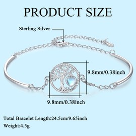 Tree of life Birthstone Bracelet for Women Sterling Silver Tree Jewelry Birthstone Charm Bracelet Gemstone Anniversary Birthday Mothers Day Gifts for Wife Mom Her