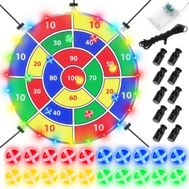 Lunmon 29" Dart Board Game Trampoline Accessories, Toss Game Dartboard with 20 Sticky Balls, Indoor & Outdoor Trampoline, Sport Fun Party Play Toys for Birthday Gifts (Lighted Style 100 Score)