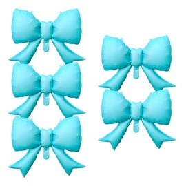 FBQ 5 Pcs Blue Bow Balloons Birthday Balloons Bow Themed Girl Birthday Party Bachelorette Baby Shower Party Decorations Supplies