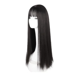 Pelucas de Pelo Largo y Liso Negro para Mujer, Peluca Sintética de Repuesto para Disfraz de Cosplay, Uso Diario para Fiestas con Flequillo, Resistente Al Calor, Elegante, de 28,3