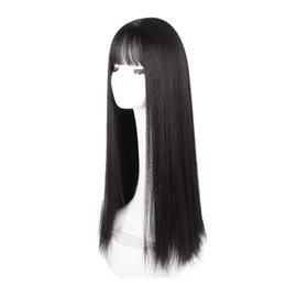 Pelucas de Pelo Largo y Liso Negro para Mujer, Peluca Sintética de Repuesto para Disfraz de Cosplay, Uso Diario para Fiestas con Flequillo, Resistente Al Calor, Elegante, de 28,3