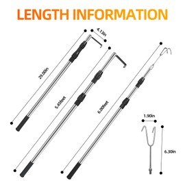 EXJIOTA Truck Cargo Grabber, 6FT Truck Cargo Retriever Telescoping Pole with Two Hooks, Truck Grabber Reach Tool for Pickup Truck Bed Grabber Heavy Duty Truck Accessories