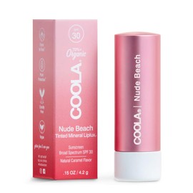 COOLA Organic Tinted Lip Balm & Mineral Sunscreen with SPF 30, Dermatologist Tested Lip Care for Daily Protection, Vegan, Nude Beach, 0.15 Oz