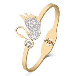 DUOWEI Goose Swan Jewelry Gifts for Women Cute Swan Bracelet Cuff Bangle 18k Real Gold Plated Stainless Steel Swans Charms for Teen Girls Friends (Gold)