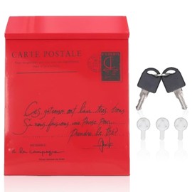 Locking Mailboxes Wall Mounted Vertical, Large Capacity Mail Box Metal Post Box Security Drop Box Lockable Weather Proof Post Box Mail Boxes Outdoor with 2 Keys 3 Hooks for Home(Red)