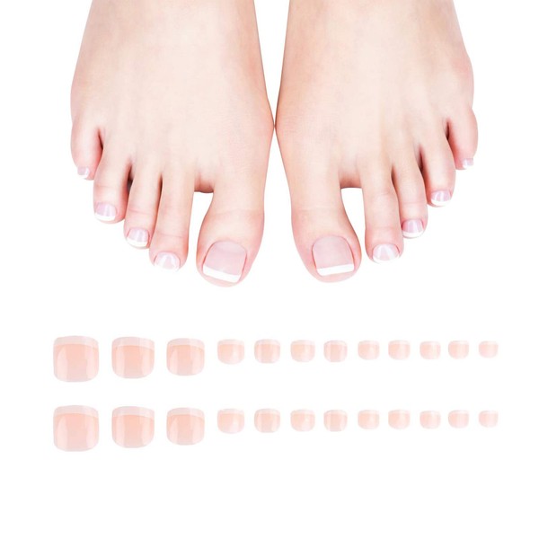 French False Toe Nails for Gluing, 48 Pieces Natural Toenails Tips Set, 12 Sizes Artificial Toenails Tips, Full Cover Fake Nail Tips, Acrylic Fake Nails Tips Nail Art Fake Toenails