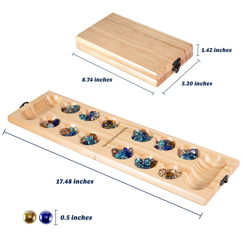 AMEROUS Wooden Mancala Board Game Set - Folding Board -