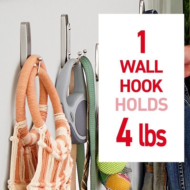 Command Large Brushed Nickel Double Hooks, 2 Hooks and 2