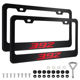 2PCS Black License Plate Frames Compatible with Dodge Challenger Durango SRT 392, Universal Aluminum Alloy Car License Plate Holders, License Plate Bracket Holder with 4 Holes for 392 Owners
