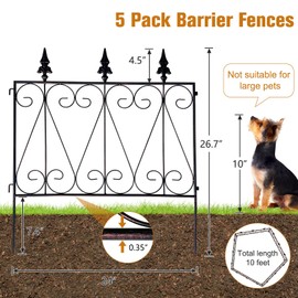 JSUN7 5 Panels Decorative Garden Fence - 26in (H) x 10ft (L) Metal Garden Fence Border Garden Fencing, Animal Barrier for Dogs, Outdoor Flower Edging for Yard Landscape Patio Garden, Black Gold