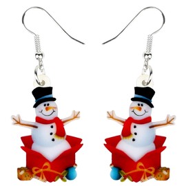 WEVENI Acrylic Christmas Hat Scarf Snowman Earrings Dangle Drop Lovely Jewelry For Women Girls Charm Gift (Red)