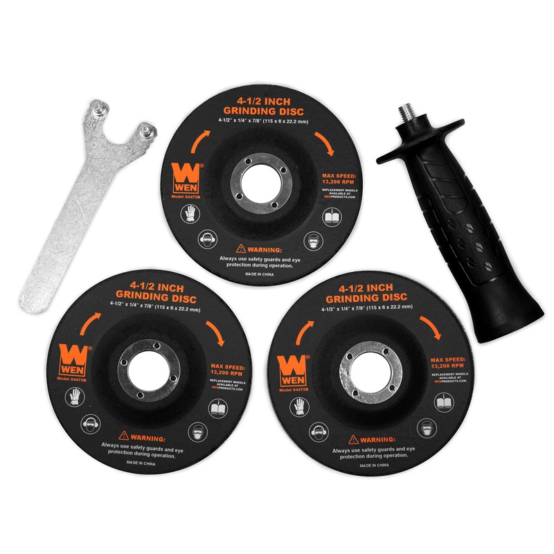 WEN 94475 7.5-Amp 4-1/2-Inch Angle Grinder with Reversible Handle, Three