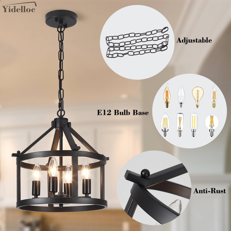 Yidelloc Farmhouse Light Fixtures Round Cage Chandeliers 4 Lights E12