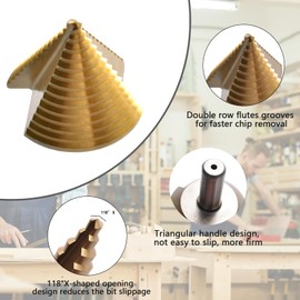 Forhandy Step Drill Bit Diameter 4-52 mm HSS Stainless Steel Taper Drill 12 mm Shank Peeling Drill Ideal for Wood, Plastics, 13 Steps