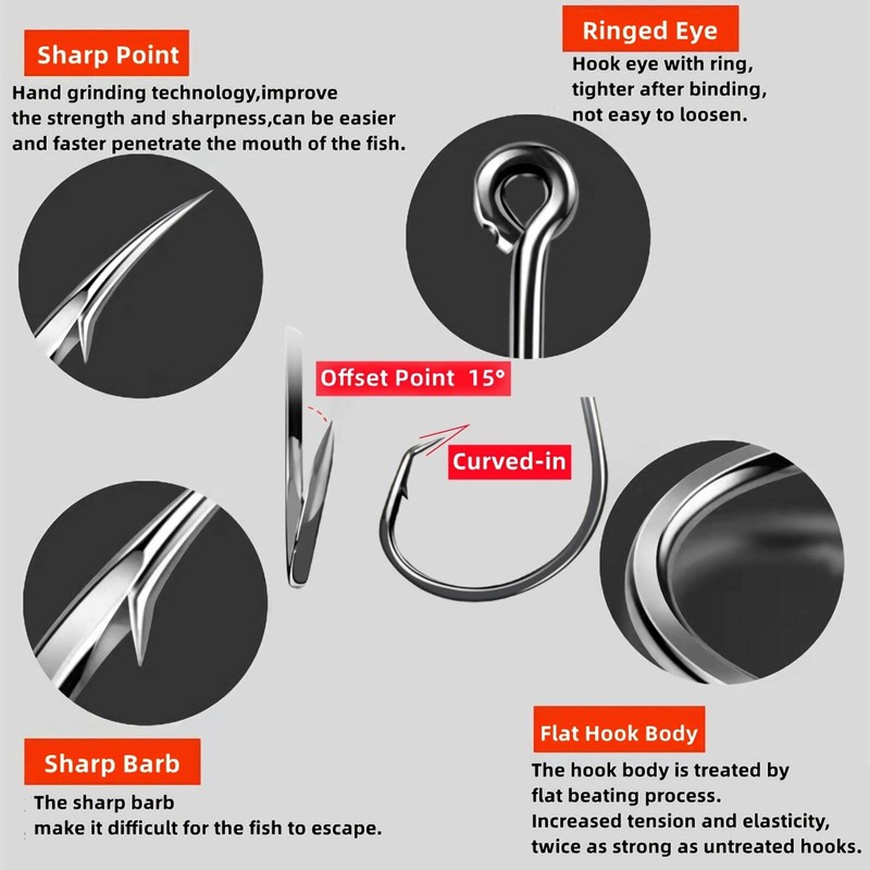 Fishing Hooks 2X Strong Offset Octopus Circle Hooks Freshwater Saltwater