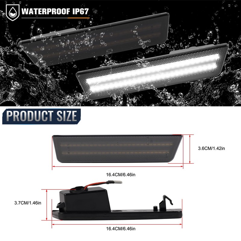 POPMOTORZ 2PCS Front Fender White LED Side Marker Lights Assembly