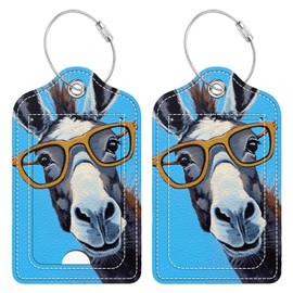 Bvkilrvc 2 Pcs Luggage Tag for Suitcase, Funny Donkey Wearing Glasses Unique Leather Suitcase Tags with Full Privacy Cover Stainless Steel Loop for Women Men Travel Baggage Bag Backpack