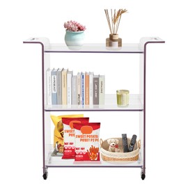 3-Tier Serving Carts with Wheels, 28" L x 11.8" W x 28.7" H PC Material Cart with Casters Lockable, Rolling Serving Cart for Home, Kitchen, Office(Clear)