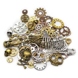 Mila-Amaz Antique Metal Skeleton Steampunk Pendant, Charms, Watch, Gear, Metal Pendant, for Jewellery Crafts
