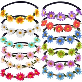 Songholee 12 Pieces Flower Headband Girl Women Daisy， Flower Crown Hippie Floral Wreath Headband for Festival Wedding Bridal Party (12, pcs)