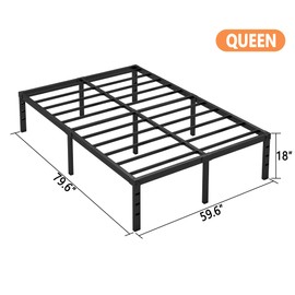 Hafenpo 18 Inch Queen Bed Frame - Sturdy Metal Platform Queen Size, No Box Spring Needed, Heavy Duty, Easy Assembly, Strong Bearing Capacity, Under Bed Storage, Black