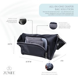 Zomee Multi-Functional Fanny Pack for Wearable Breast Pumps and Portable Diaper Changing Mat- Eco-Friendly and Stylish (BLACK)