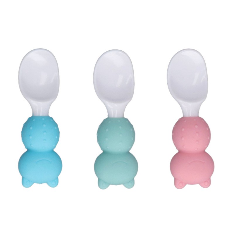 Baby Spoons Forks Set Short Handle Silicone Self Feeding Utensils