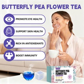 Butterfly Pea Flower Tea Bags, 35 Teabags, 2.5g/Bag, Made with 100% Natural Butterfly Pea Flower. Helps with Antioxidant and High in Anthocyanins | Caffeine-Free | Sugar-Free | Gluten-Free | Vegan. Eco-Friendly Tea Bags