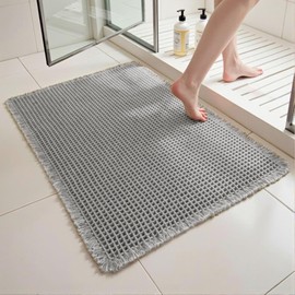 LiLIN YOU Waffle Bath Mat Boho Bathroom Rugs Non Slip Washable Super Absorbent Quick Dry Bathroom Floor Mat Ultra Soft Bath Rugs with Tassels, 20" x 32", Grey