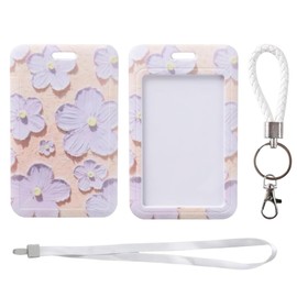 2 Pack Floral Slide Card Holder, Card Holder, Creative Food Card ID Holder for Students, Painted Floral Card Holder and Lanyard or Keychain