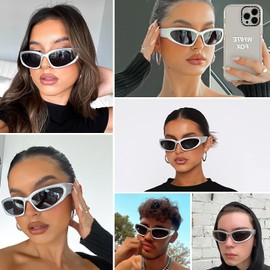 knliwkm 2 Pairs Y2K Wrap Around Sunglasses Sports Futuristic Oval Glasses for Women Men Trendy Fashion Shades Silver