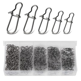 Annyswit 100 Pieces/5 Sizes Fishing Snap for Swivels Fishing Set 2# 1# 0# 00# 00# 000# Quick Change Trout Carabiner Snaps with Duo Lock Easy Snap for Trout & Pike & Bass Bait Swivel
