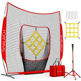 SIYALAICH Portable Baseball Net & Softball Net 7 ftx7 ft,Baseball & Softball Tee and Net,Pitching,Batting Net,Swing Practice Net,with Strike Zone,for Kids and Adults of All Skill Levels