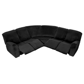 MIFXIN 5 Seat Recliner Sofa Covers 7 Piece Velvet Stretch Soft 5-Seat Corner Reclining Sofa L-Shaped Sectional Couch Slipcovers Furniture Protector (Black)